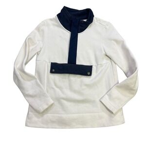 Bean Signature Pullover Sweatshirt White Navy Quarter Zip Pocket XS